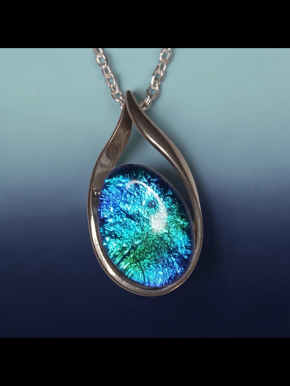 Dichroic Blue-Green Teardrop Pendant Necklace
